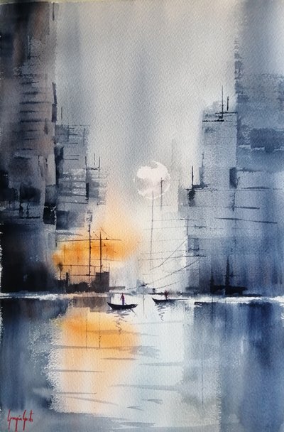 Lueur du port brumeux - Giorgio Gosti