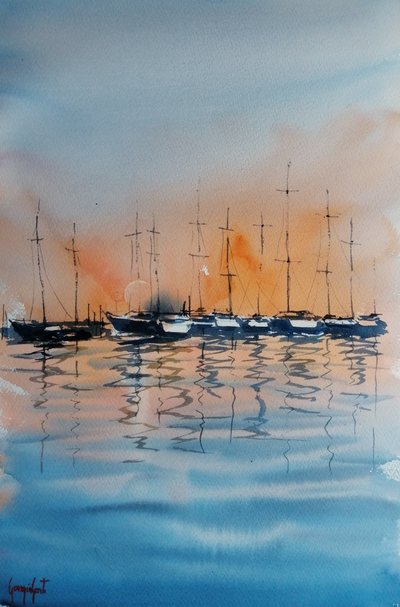 Reflets au crépuscule à la marina - Giorgio Gosti