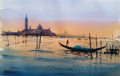 Coucher de soleil sur les gondoles de Venise - Giorgio Gosti