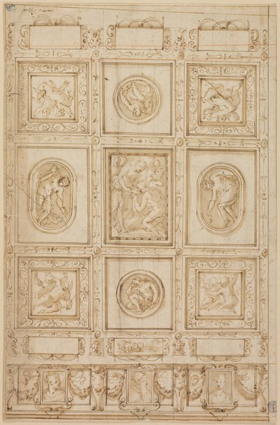 Étude pour une décoration de plafond, avec Rebecca et Éliézer au puits (recto); Étude pour une décoration de plafond (verso) - Giorgio Vasari