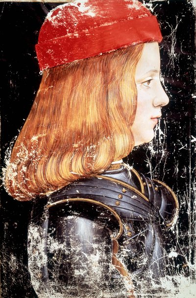Portrait de Maximilien Sforza (1490 - 1530). Miniature par Giovanni Ambrogio De Predis (v. 1455 - 1508). - Giovanni Ambrogio de Predis