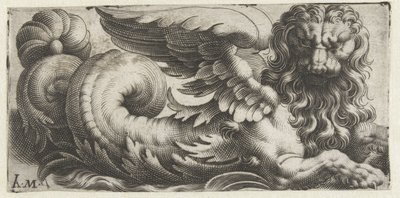 Lion de mer ailé avec crinière ondulée et barbe (Frises avec monstres marins) - Giovanni Andrea Maglioli
