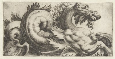 Hippocampe avec nageoires en forme de feuilles et une barbiche (Frises avec monstres marins) - Giovanni Andrea Maglioli