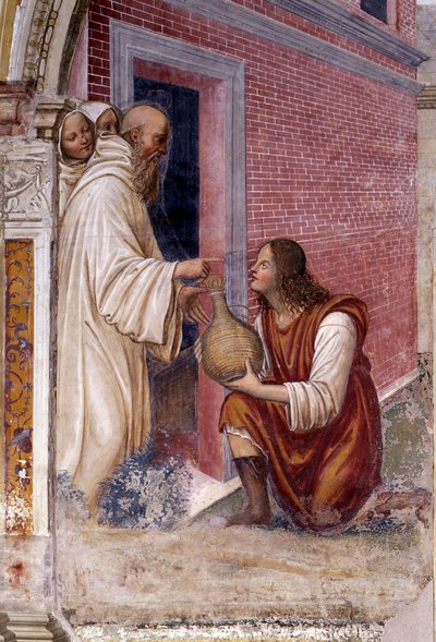 Saint Benoît transformant en serpent une bouteille de vin cachée par un serviteur (détail) - Giovanni Antonio Bazzi Sodoma