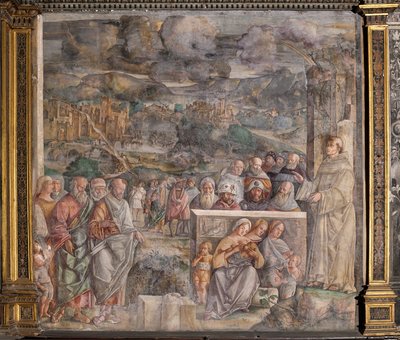 Saint Antoine arrivant à Padoue, où il rétablit la paix entre les citoyens par la force et la douceur de sa prédication, École du Saint - Giovanni Antonio Corona