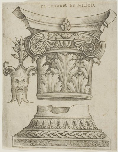 Détails architecturaux : Base, Chapiteau et Masque - Giovanni Antonio da Brescia