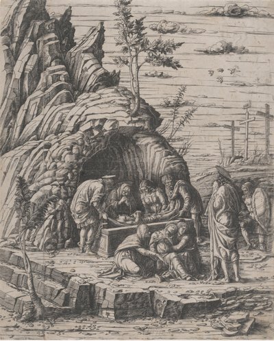 La Mise au tombeau du Christ qui est descendu par deux hommes dans un tombeau de pierre, vers 1470-1500 - Giovanni Antonio da Brescia