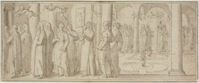 Procession de nonnes et novices honorant un saint homme - Giovanni Balducci