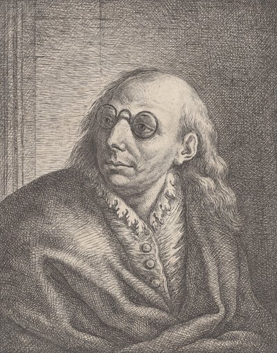 Portrait de Luca Giordano, portant des lunettes rondes et regardant vers la gauche - Giovanni Battista Catenaro