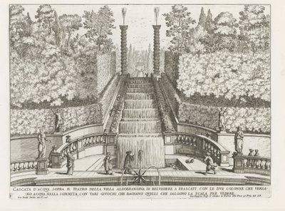 Cascade dans les jardins de la Villa Aldobrandini à Frascati - Giovanni Battista Falda