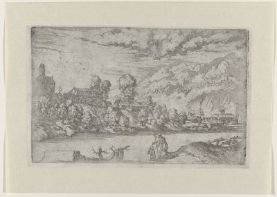 Paysage fluvial avec le baptême du Christ - Giovanni Battista Fontana