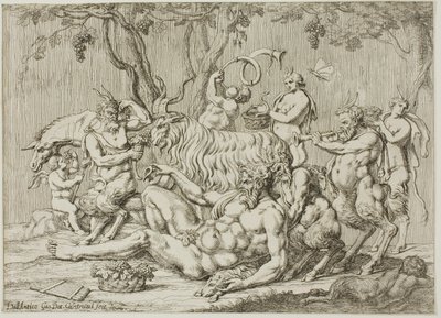 Silène couché avec des chèvres et des satyres - Giovanni Battista Galestruzzi