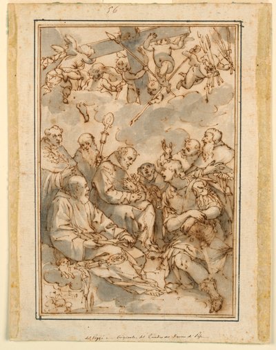 Exaltation de la Croix et des Saints (Conception pour une peinture pour la cathédrale de Pise) - Giovanni Battista Paggi