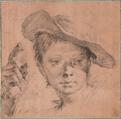 Garçon pointant du doigt avec la main droite levée - Giovanni Battista Piazzetta