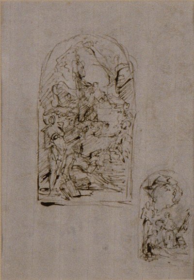 Esquisses pour un autel avec Sainte Marguerite de Cortone, Saint Sébastien et Saint Roch (recto) ; Deux esquisses pour un autel (verso) - Giovanni Battista Piazzetta