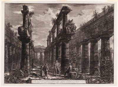 A., B. Vue des restes des deux rangées de colonnes dans le Temple de Neptune qui formaient à l