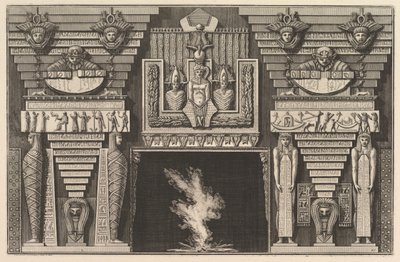 Cheminée de style égyptien : Deux momies de profil à gauche et deux figures..., vers 1769 - Giovanni Battista Piranesi
