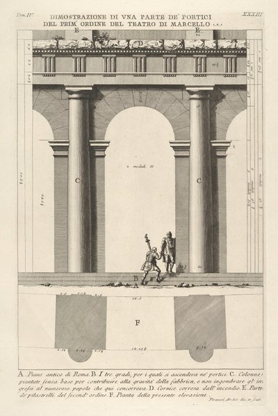 Élévation partielle et plan du portique de premier ordre au Théâtre de Marcellus - Giovanni Battista Piranesi