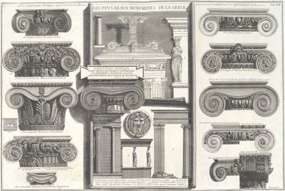 Divers chapiteaux ioniques romains comparés à des exemples grecs, milieu du 18ème siècle - Giovanni Battista Piranesi