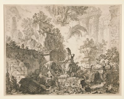 Vedute di Roma: Frontispice avec statue de Minerve - Giovanni Battista Piranesi