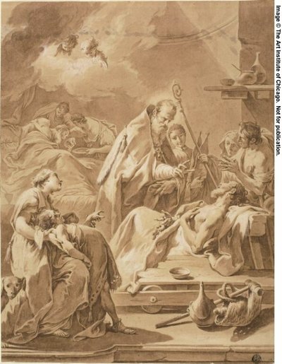 Saint Gilbert visite les malades - Giovanni Battista Pittoni the Younger