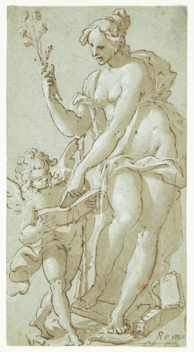 Vénus enseigne à Cupidon, qui lit un livre - Giovanni Battista Rovere