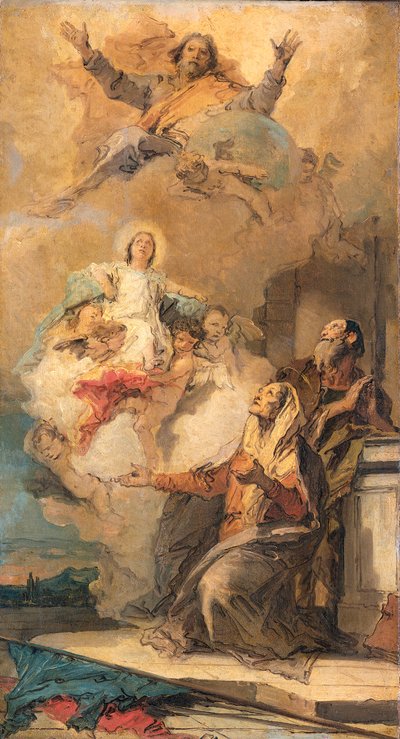 Dieu le Père envoie la Vierge Marie à ses parents Joachim et Anna Titre(s) alternatif(s) :  

La vision de sainte Anne - Giovanni-Battista Tiepolo