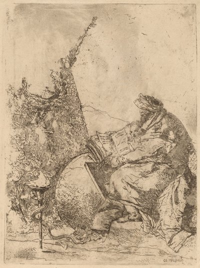 Philosophe assis, avec globe, livre et compas - Giovanni Battista Tiepolo