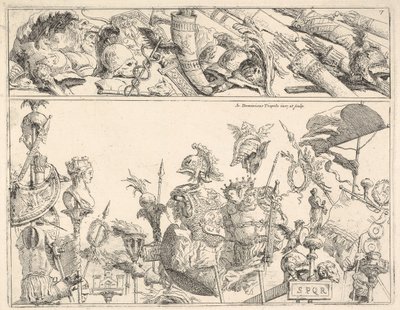 Armes romaines, étendards et trophées, une composition divisée en deux bandes horizontales, 1774 - Giovanni Battista Tiepolo