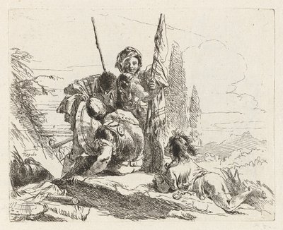Trois soldats et un garçon, de Vari capricci - Giovanni Battista Tiepolo