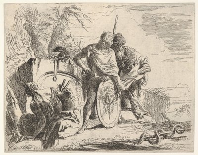 Trois figures et un serpent enroulé autour d