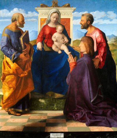Madone et Enfant en trône avec des saints et un donateur - Giovanni Bellini