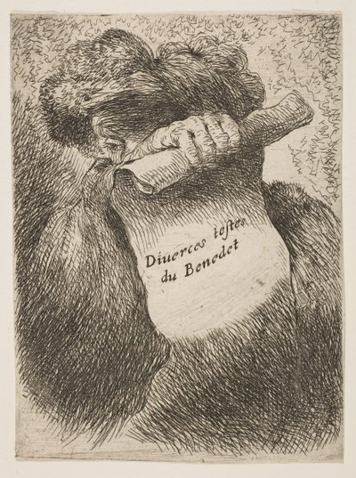Homme tenant un parchemin devant son visage, de la série de Petites Têtes en Ori..., vers 1645-1650 - Giovanni Benedetto Castiglione