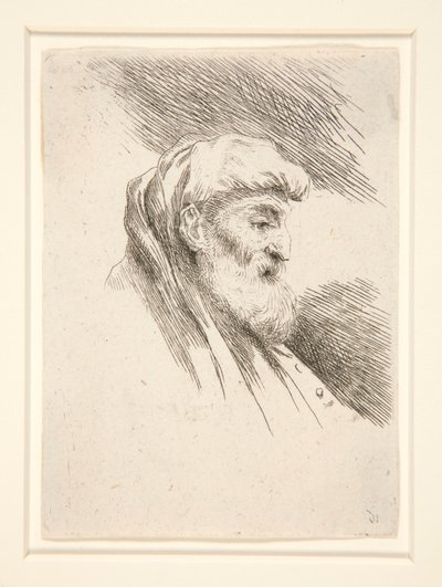 Vieil homme à longue barbe, de profil, tourné vers la droite - Giovanni Benedetto Castiglione