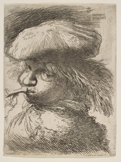 Jeune homme avec une trompette tourné vers la gauche, de la série des Petites Têtes en Oriental, vers 1645-1650 - Giovanni Benedetto Castiglione