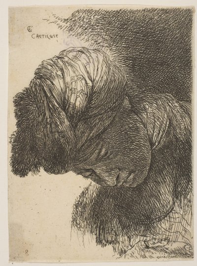 Jeune homme avec la tête baissée, portant un turban, tourné vers la gauche, de la série..., vers 1645-1650 - Giovanni Benedetto Castiglione
