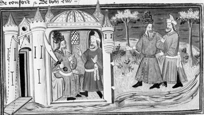 Décaméron, Melchisédek raconte à Saladin la parabole des trois anneaux ; les deux hommes deviennent amis. Première journée, nouvelle 3. - Giovanni Boccaccio