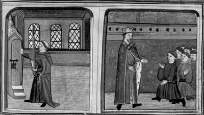 Décaméron, Un palefrenier frappe à la porte de la reine déguisé en roi; le roi confronte ses serviteurs. Troisième journée, nouvelle 2 - Giovanni Boccaccio