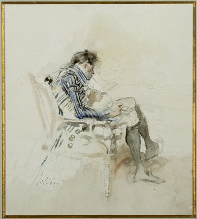 Gentleman assis dans un fauteuil lisant un livre et fumant une pipe - Giovanni Boldini