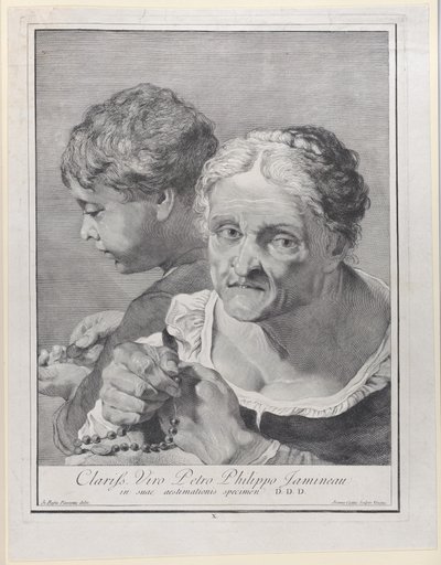 Vieille femme avec un chapelet et un garçon comptant des pièces, 1743 - Giovanni Cattini