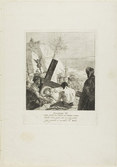 Le Christ tombe sous la croix pour la troisième fois, neuvième planche du chemin de croix. - Giovanni Domenico Tiepolo