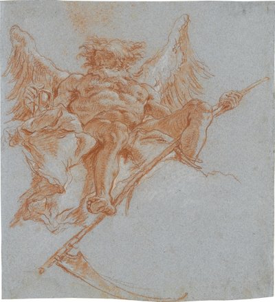 Chronos sur des nuages; verso : étude de draperie - Giovanni Domenico Tiepolo