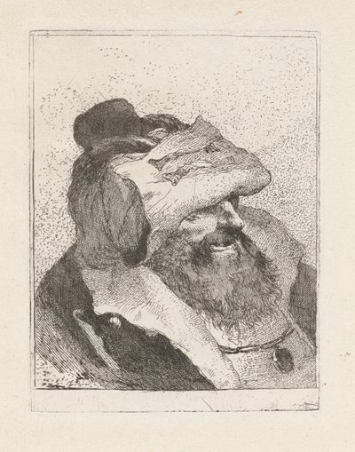 Vieil homme avec son chapeau sur le front (Raccolta di Teste) - Giovanni Domenico Tiepolo