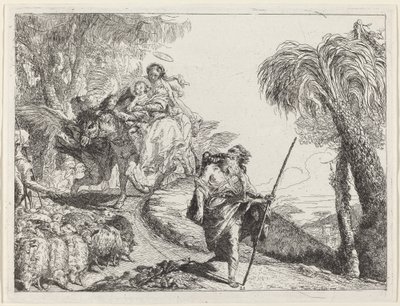 La fuite avec Joseph au premier plan - Giovanni Domenico Tiepolo