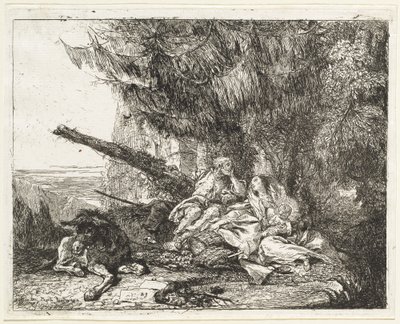Le repos pendant la fuite, avec la Sainte Famille sous un arbre - Giovanni Domenico Tiepolo