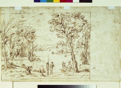 Paysage avec des figures sur une rive - Giovanni Francesco Grimaldi