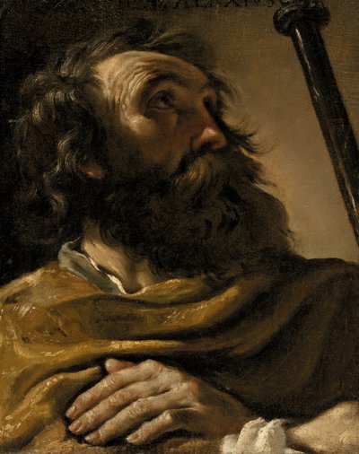 Saint Alexius dans une écharpe brune, tenant un bâton - Giovanni Francesco Barbieri