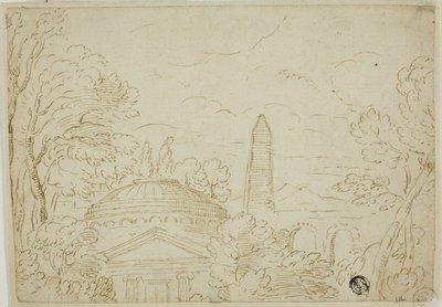 Paysage avec temple, obélisque et aqueduc - Giovanni Francesco Grimaldi