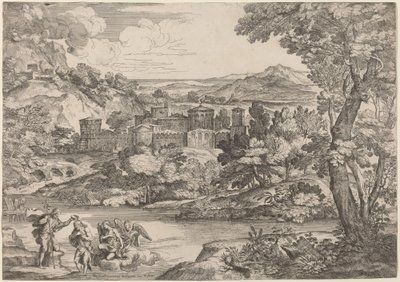 Le Baptême du Christ, dans un paysage montagneux - Giovanni Francesco Grimaldi