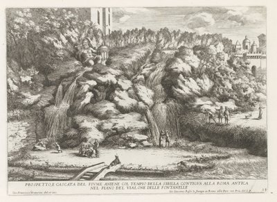 Paysage avec cascade et Temple de la Sibylle Tiburtine à Tivoli - Giovanni Francesco Venturini